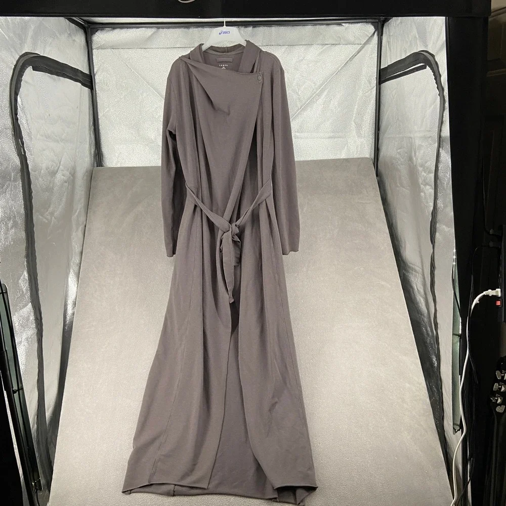 Lunya Restoration Long Robe Charcoal Grey Wrap Front Belted Maxi Loungewear L/XL
